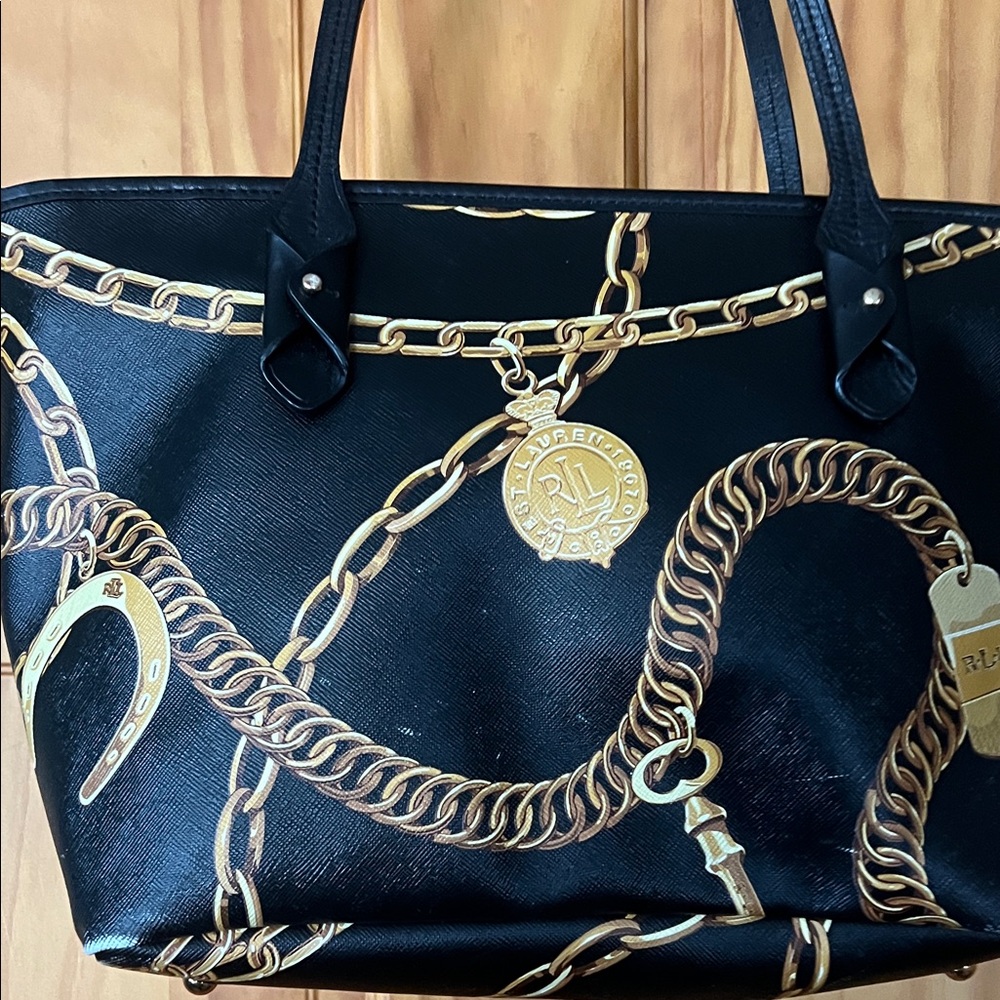 Lauren Ralph Lauren Black & Gold Equestrian Tote Bag - Picture 9 of 16